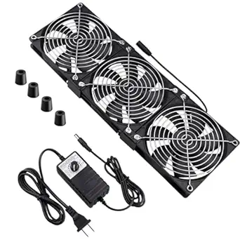 Wathai Dual Ball 3 x 120mm Computer Fan with AC Plug DC 12V Big Airflow Fans with 110V 120V 220V 240V AC Speed Controller for DIY Cabinet Chassis Machine Server Workstation Cooling