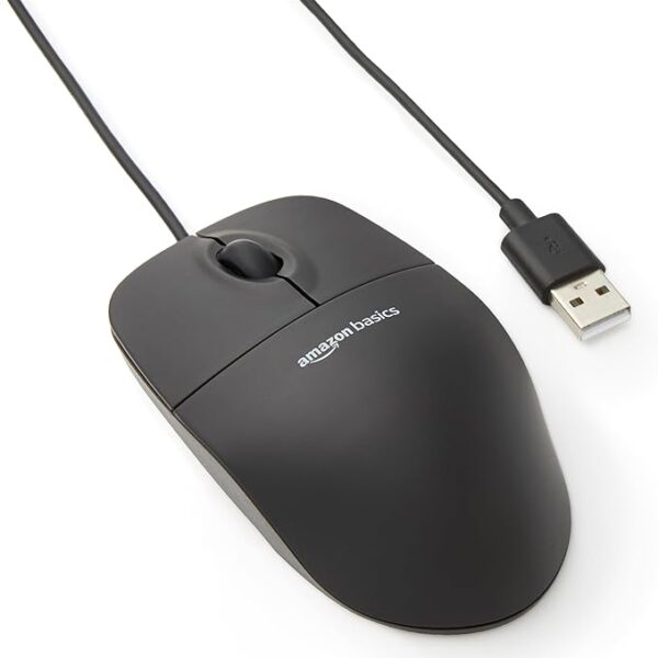 Amazon Basics 3-Button USB Wired Mouse with Scrolling and Tracking - Standard, Black