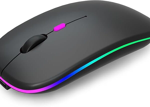 Wireless Bluetooth Mouse Rechargeable Laptop Mice with LED Use Portable(BT5.2 and USB 2.4G) Dual Mode Connection Silent Slim Computer Mouse for Laptop/iPad Tablet/Apple MacBook/PC (Black)
