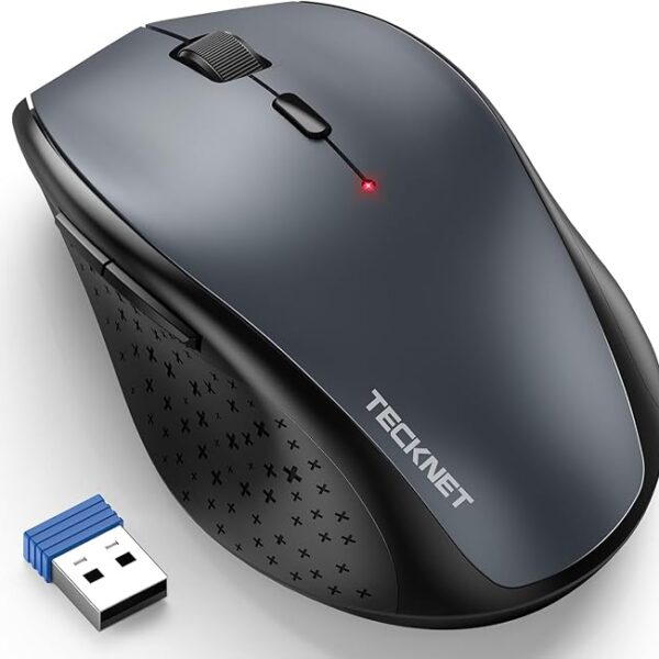 TECKNET Wireless Mouse, 2.4G USB Computer Mouse with 6-Level Adjustable 4800 DPI, Silent Quiet Click，30 Months Battery, Ergonomic Grips, 6 Buttons Portable for PC, Chromebook, Mac - Grey
