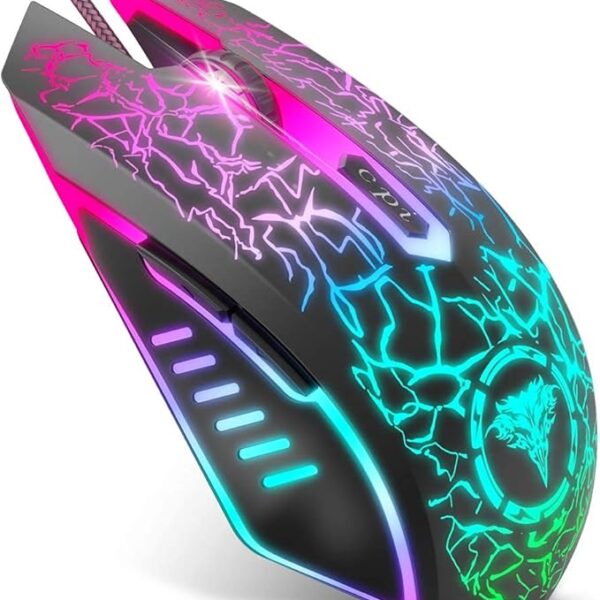BENGOO Gaming Mouse Wired, Ergonomic Gamer Laptop PC Optical Computer Mice with RGB Backlit, 4 Adjustable DPI Up to 3600, 6 Programmable Buttons for Windows 7/8/10/XP Vista Linux -Black