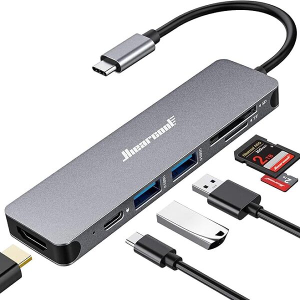 Hiearcool USB C Hub, USB-C Multi-Port Adapter for MacBook Pro, 7IN1 USBC to HDMI Hub Dongle Compatible for Laptops and Other Type C Devices (4K HDMI USB3.0 SD/TF Card Reader 100W PD)